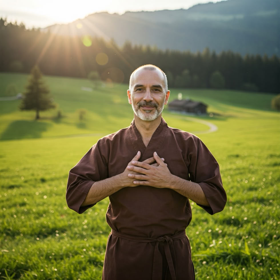 Wolfgang Pachatz bei einer Reiki-Behandlung in seiner Praxis in Marbach an der Donau