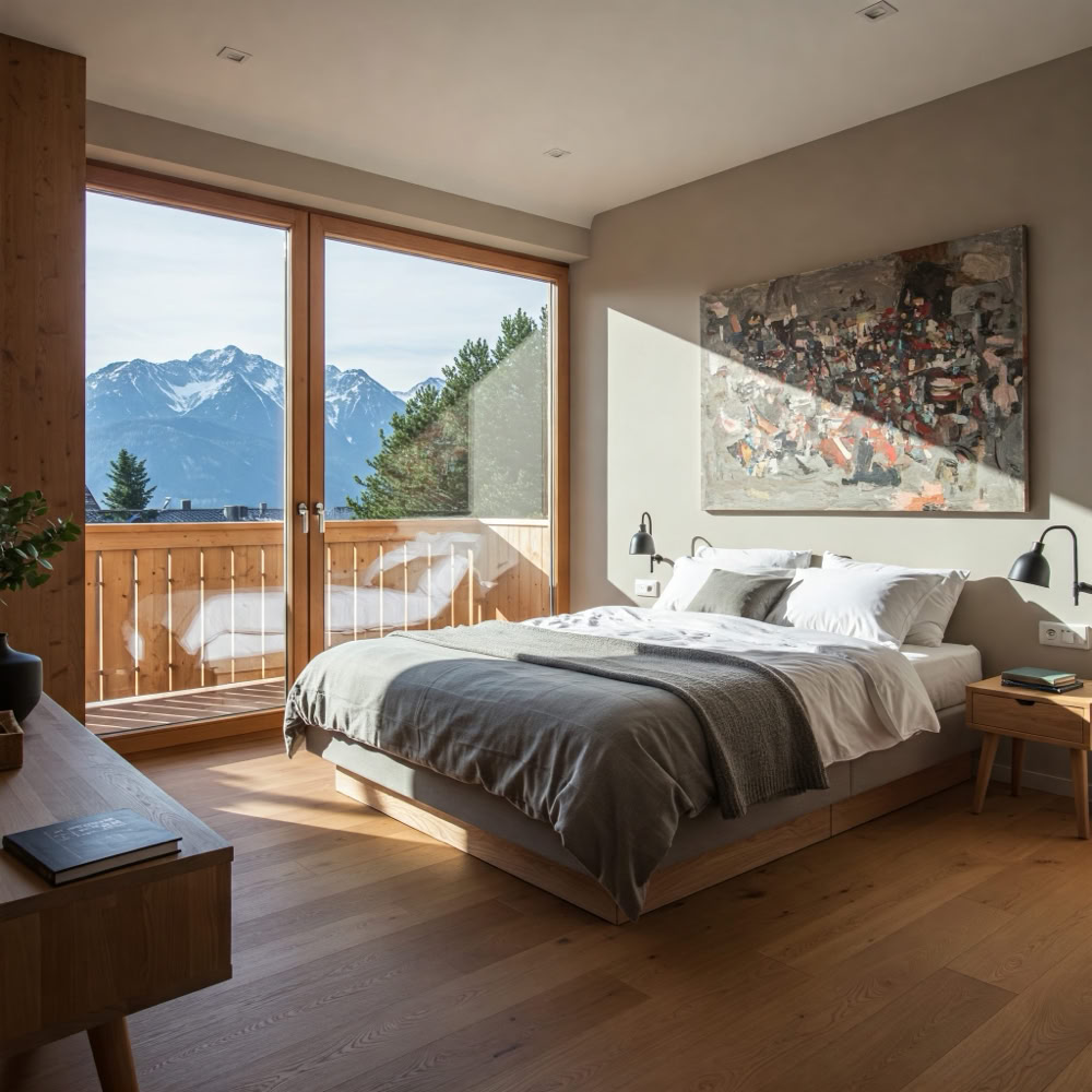 Das Schlafzimmer, eine Oase der Ruhe.