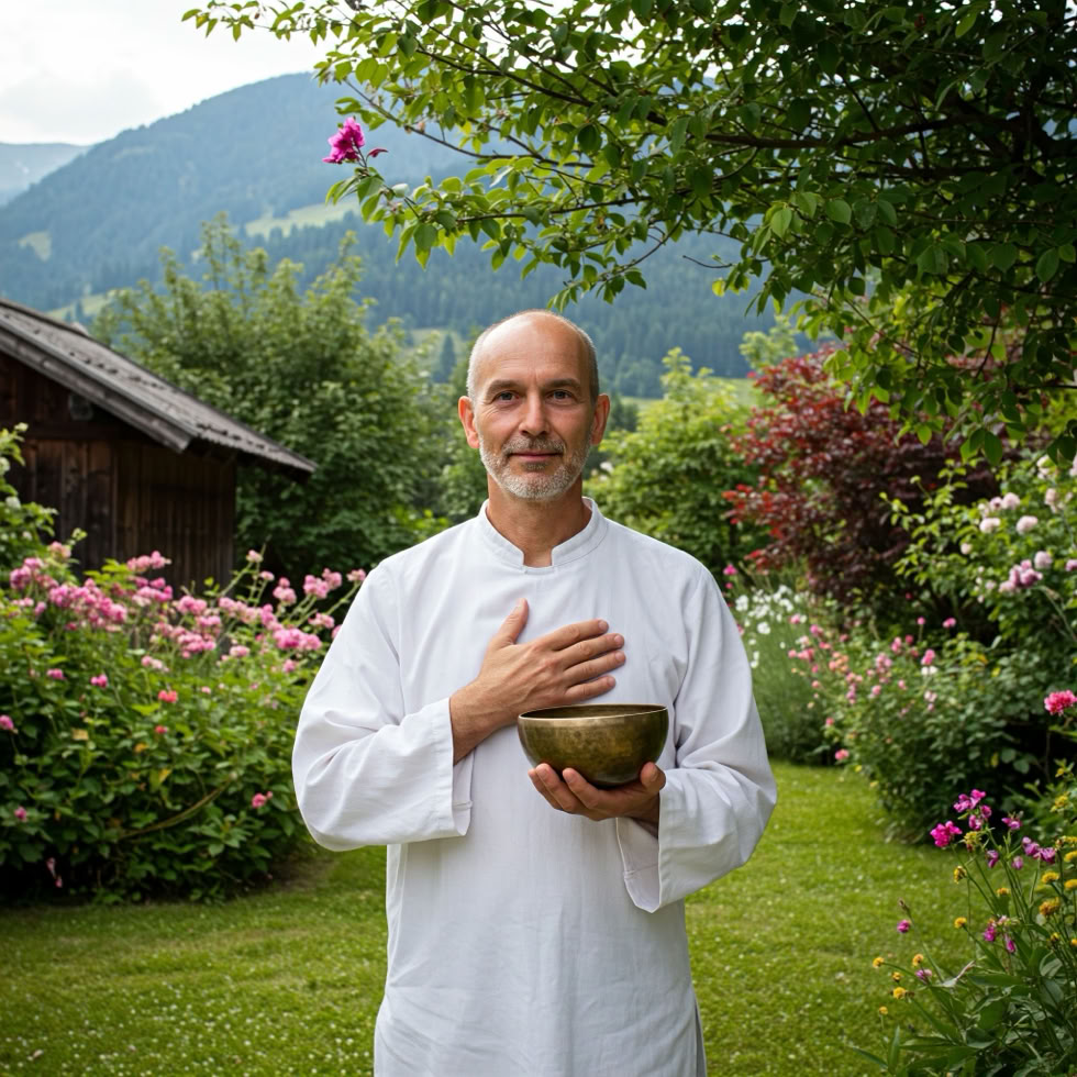 Wolfgang Pachatz bei einer Reiki-Behandlung in seiner Praxis in Marbach an der Donau