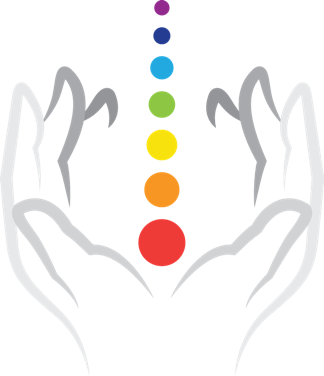 Logo Reikizentrum Marbach, zwei Hände mit Regenbogen.